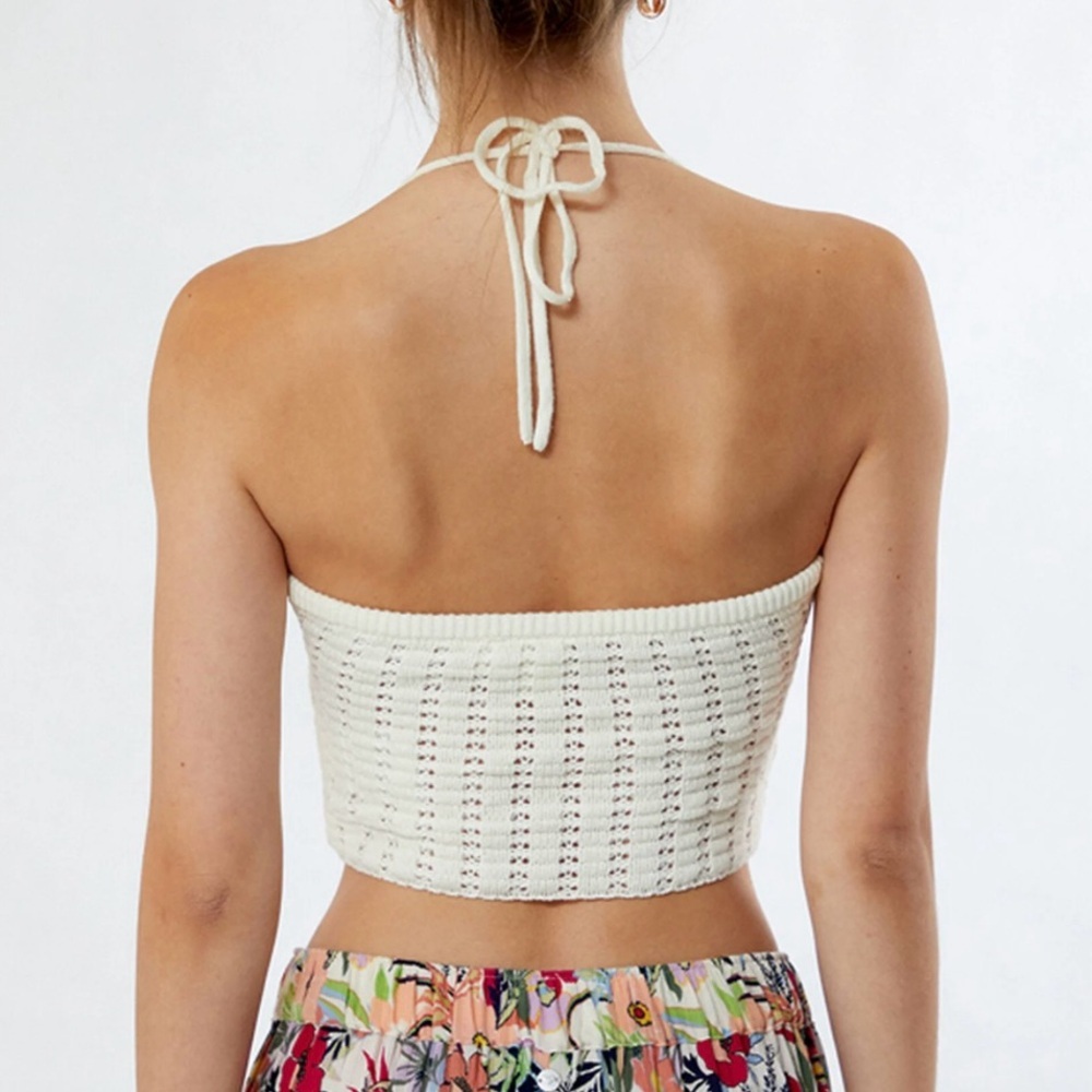 NWOT ROXY Off White Venice Knit Halter Crop Top - Picture 2 of 8